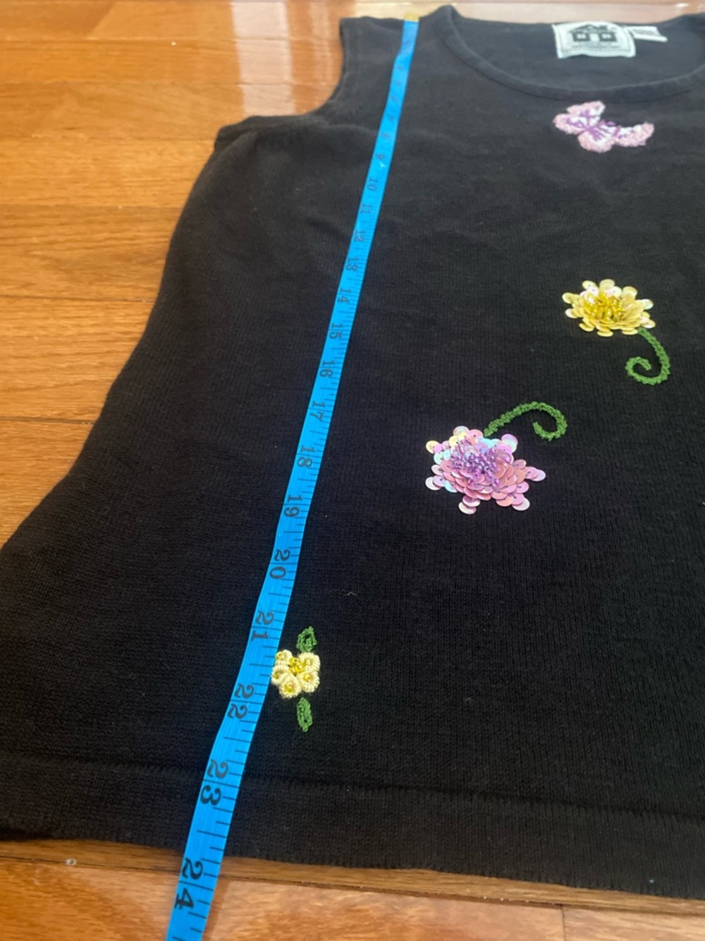 Vintage Storybook Knits Sweater Vest L Floral Butterfly Sequin Ramie Cotton USA - Picture 10 of 10